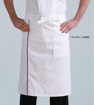 White Knee Length Apron - Black/Brown Stripe