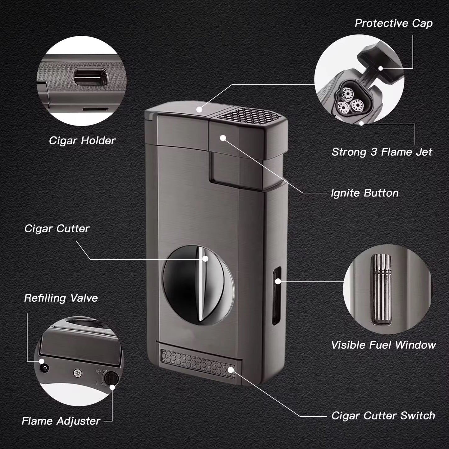 CIGAR LIGHTER - TRIPLE FLAME