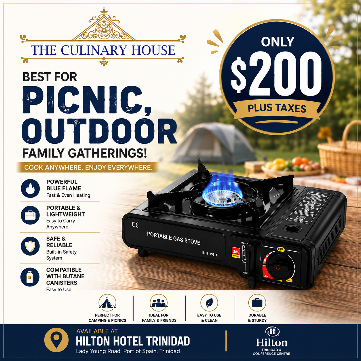 Outdoor table top stove